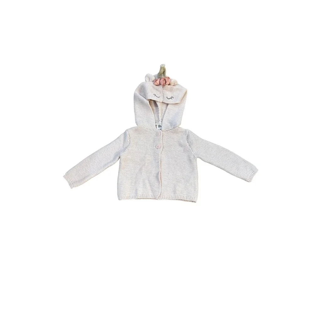 Baby OshKosh B'gosh Unicorn Hooded Cardigan Sweater 12M Pink Sparkle
